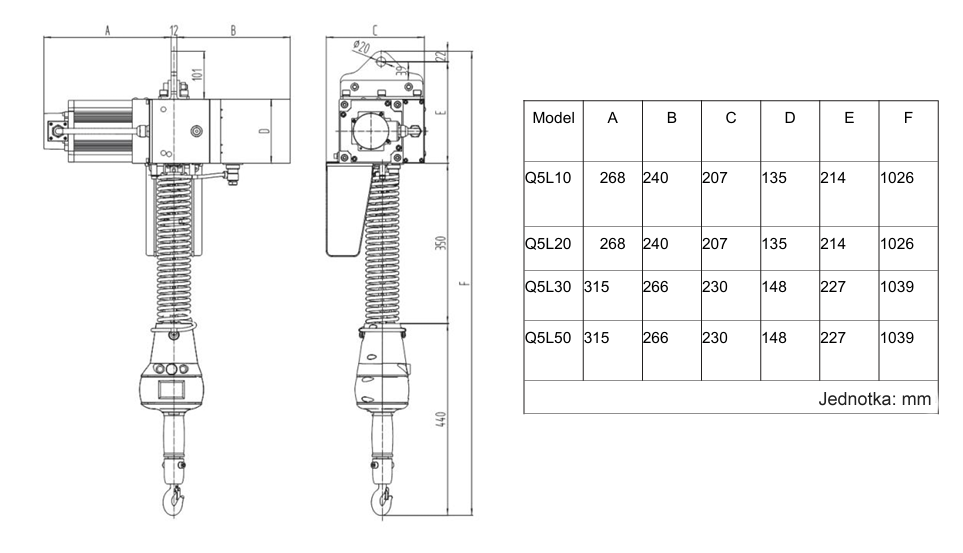 schema rozmery Q5L kladkostroj